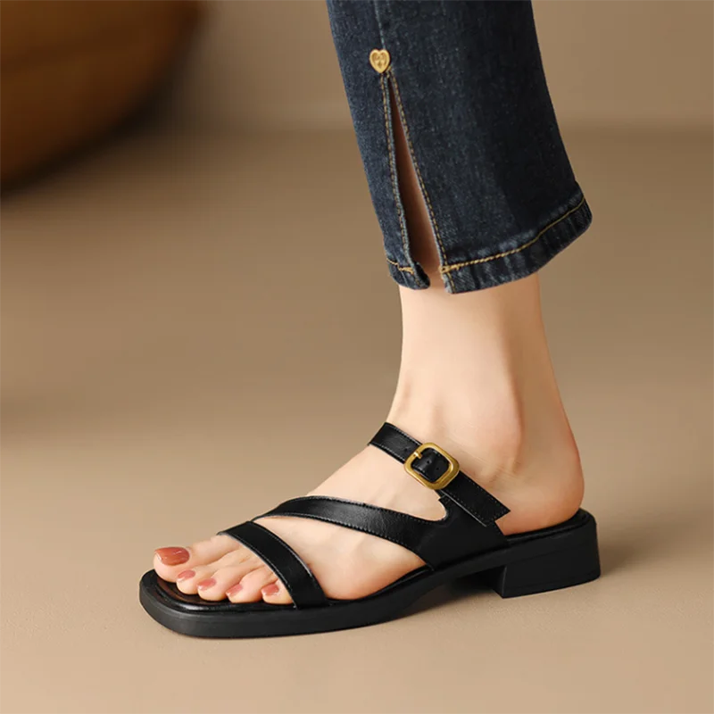 Slippers Women's One Strap Solid Color Flats Open Toe Narrow Band Flat Thick Bottom Slides Summer Outside Vacation Sandals