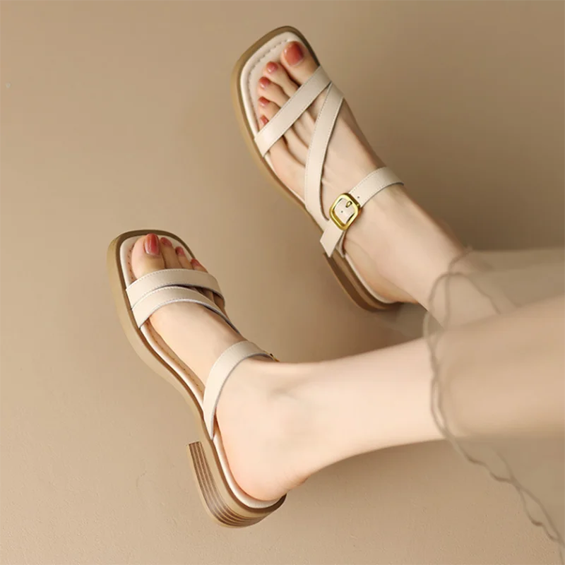 Slippers Women's One Strap Solid Color Flats Open Toe Narrow Band Flat Thick Bottom Slides Summer Outside Vacation Sandals