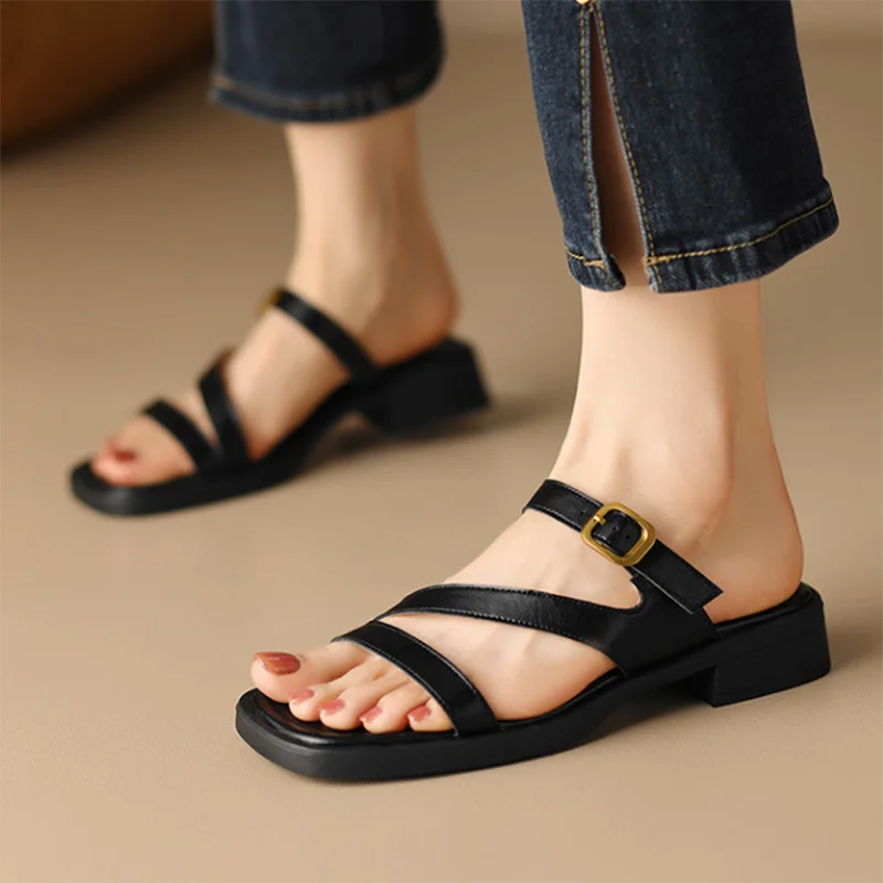 Slippers Women's One Strap Solid Color Flats Open Toe Narrow Band Flat Thick Bottom Slides Summer Outside Vacation Sandals