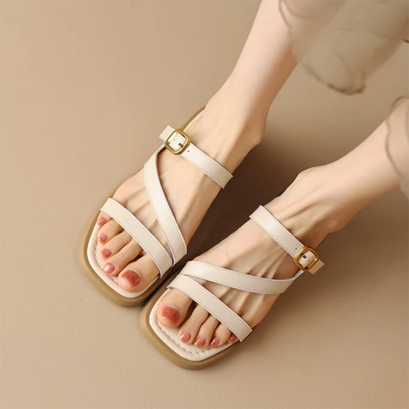 Slippers Women's One Strap Solid Color Flats Open Toe Narrow Band Flat Thick Bottom Slides Summer Outside Vacation Sandals