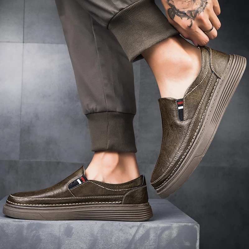 Spring Outdoor Oxford Shoes Comfortable Massage Soles Casual Shoes Men's Loafers High Quality Flat Sole Genuine Leather Shoes