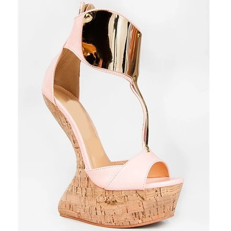 Platfrom Fretwork Wood Grain Leather Sandals Sexy Round Toe Size 35-48 Customized New Arrivals Fashion Women Modern Shoes