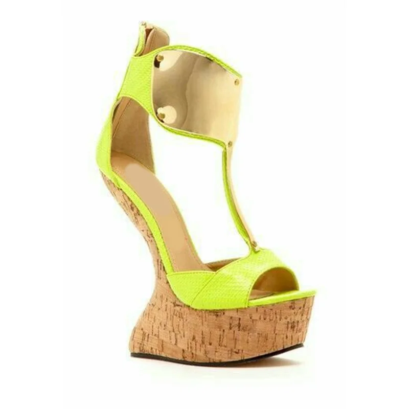 Platfrom Fretwork Wood Grain Leather Sandals Sexy Round Toe Size 35-48 Customized New Arrivals Fashion Women Modern Shoes