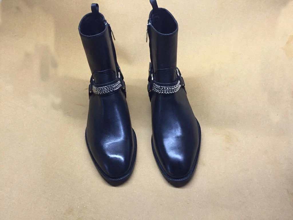 New Brown /Black Suede Leather Shoes Chains Harness Buckle Men Boots Stacked Heel Anke Boots Side Zip Men Fashion Boots Shoes