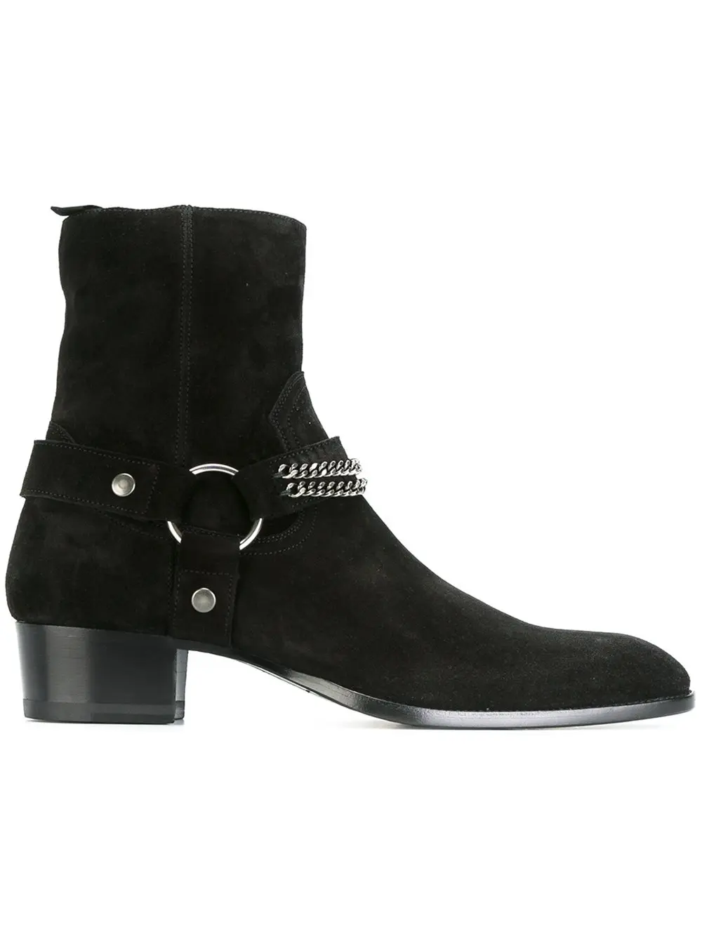 New Brown /Black Suede Leather Shoes Chains Harness Buckle Men Boots Stacked Heel Anke Boots Side Zip Men Fashion Boots Shoes
