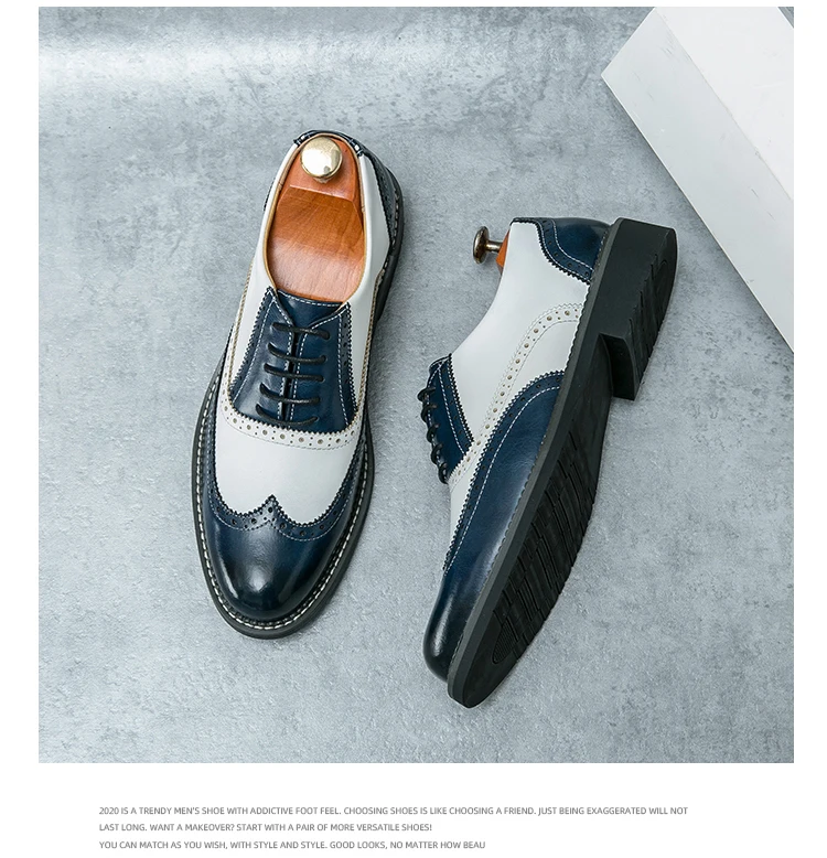 British Leather Shoes Men Match Color White Brown Leather Business Casual Brock Carved Retro Dress Shoes for Men