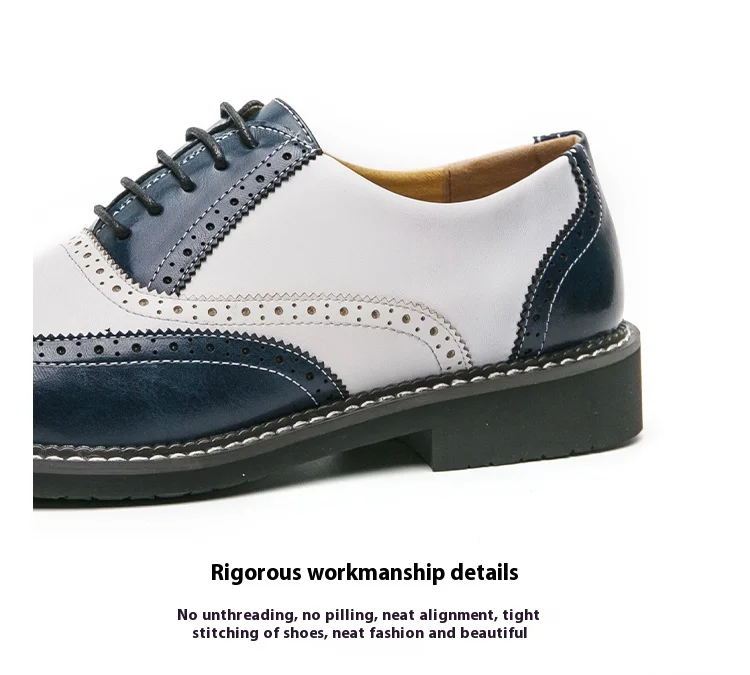 British Leather Shoes Men Match Color White Brown Leather Business Casual Brock Carved Retro Dress Shoes for Men