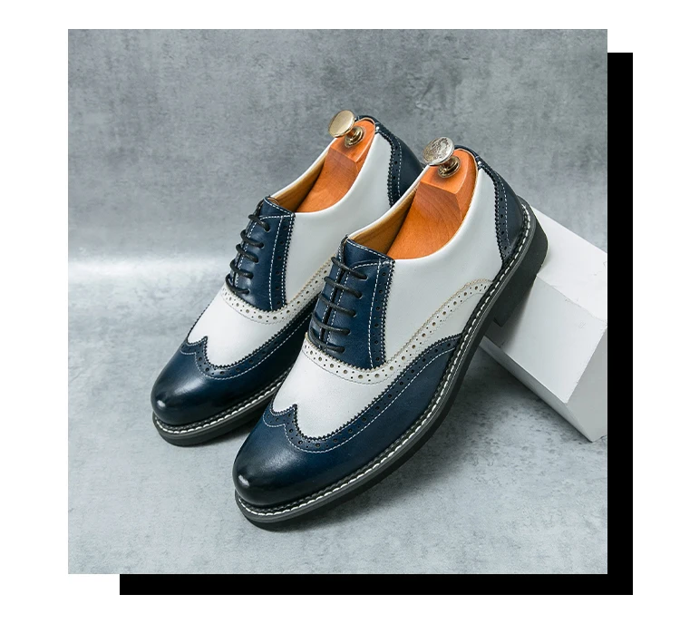 British Leather Shoes Men Match Color White Brown Leather Business Casual Brock Carved Retro Dress Shoes for Men