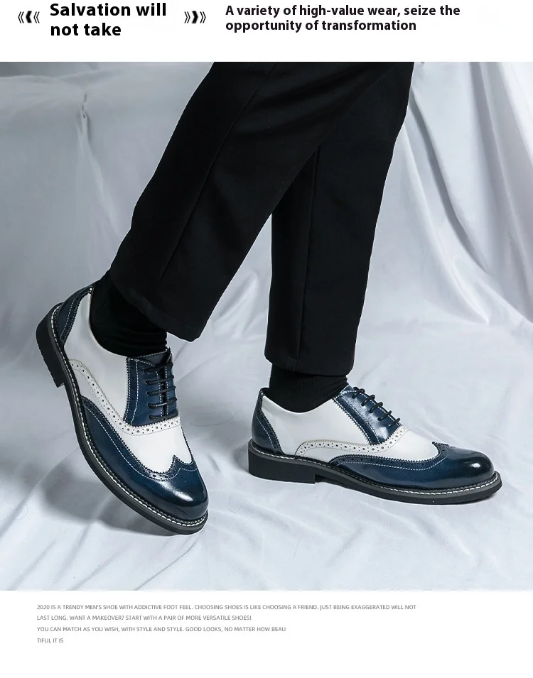 British Leather Shoes Men Match Color White Brown Leather Business Casual Brock Carved Retro Dress Shoes for Men