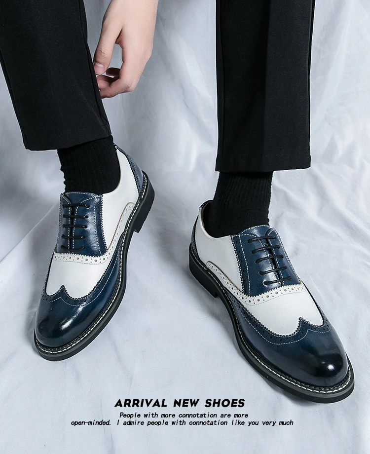 British Leather Shoes Men Match Color White Brown Leather Business Casual Brock Carved Retro Dress Shoes for Men