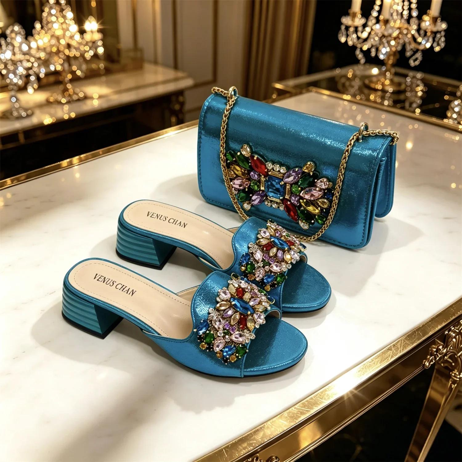Italian Fashion Banquet Shoes and Bags African Women's Hand Bags with Rhinestone Decoration and Women's High Heels