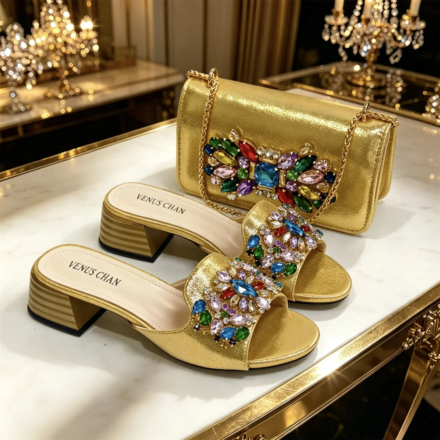 Italian Fashion Banquet Shoes and Bags African Women's Hand Bags with Rhinestone Decoration and Women's High Heels