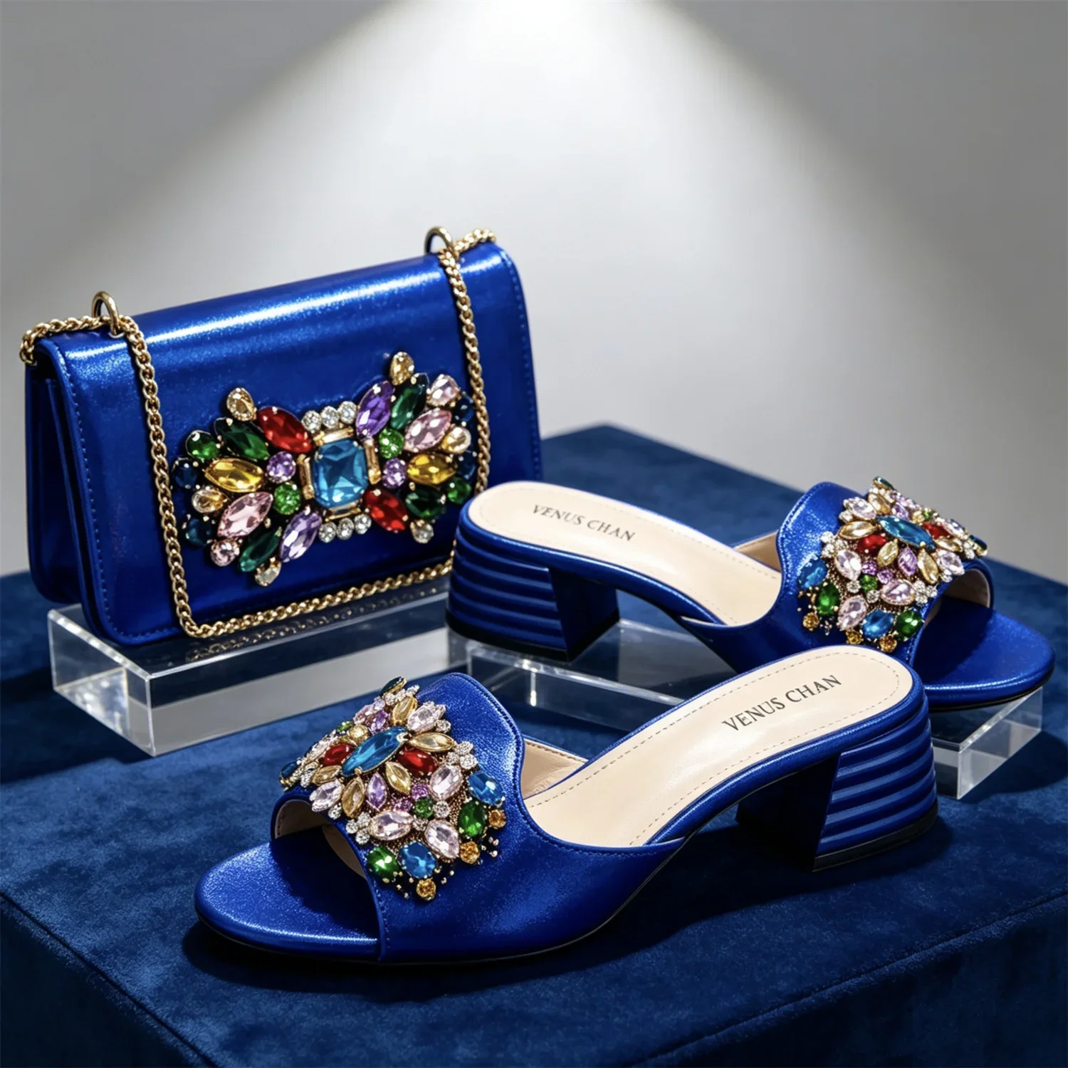Italian Fashion Banquet Shoes and Bags African Women's Hand Bags with Rhinestone Decoration and Women's High Heels