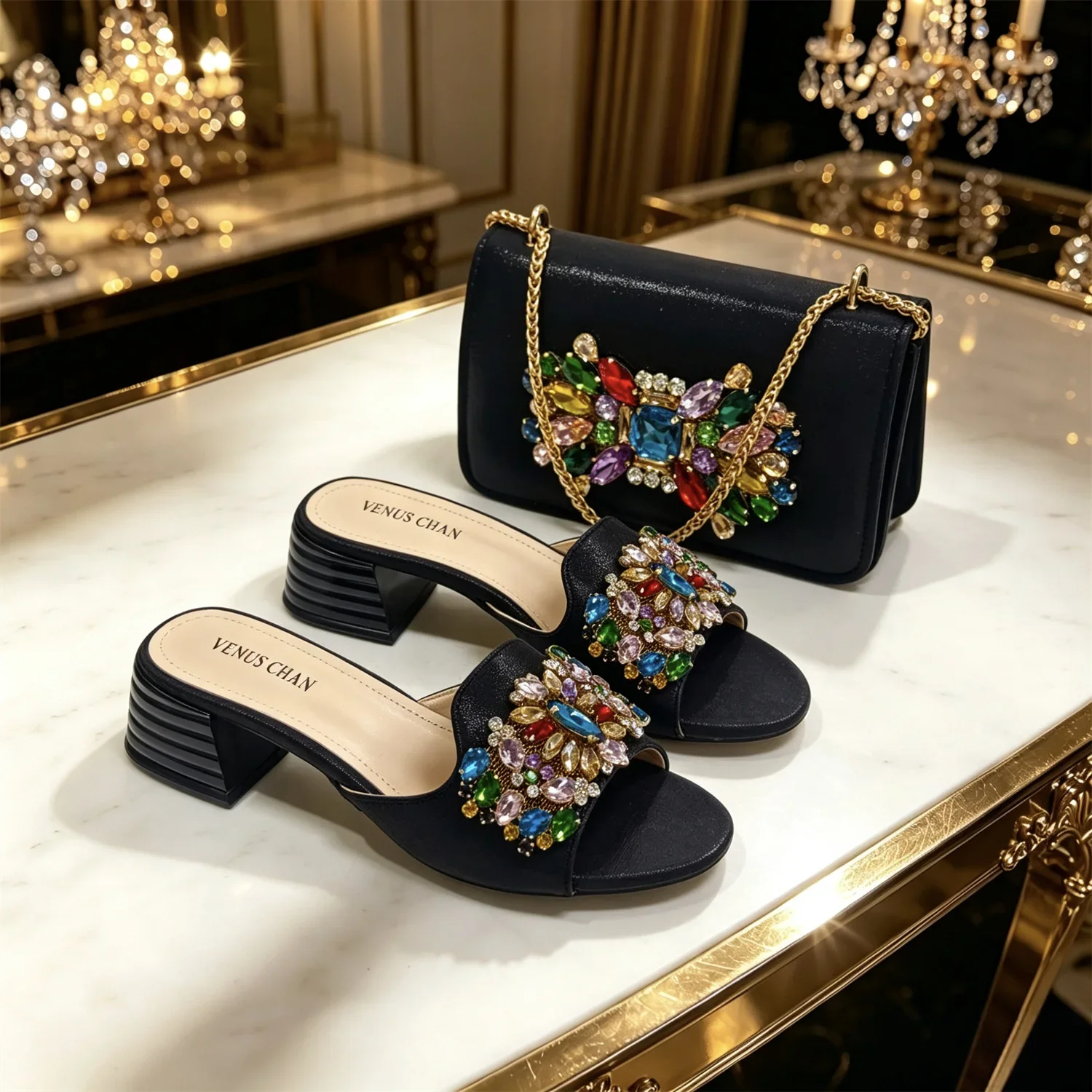 Italian Fashion Banquet Shoes and Bags African Women's Hand Bags with Rhinestone Decoration and Women's High Heels