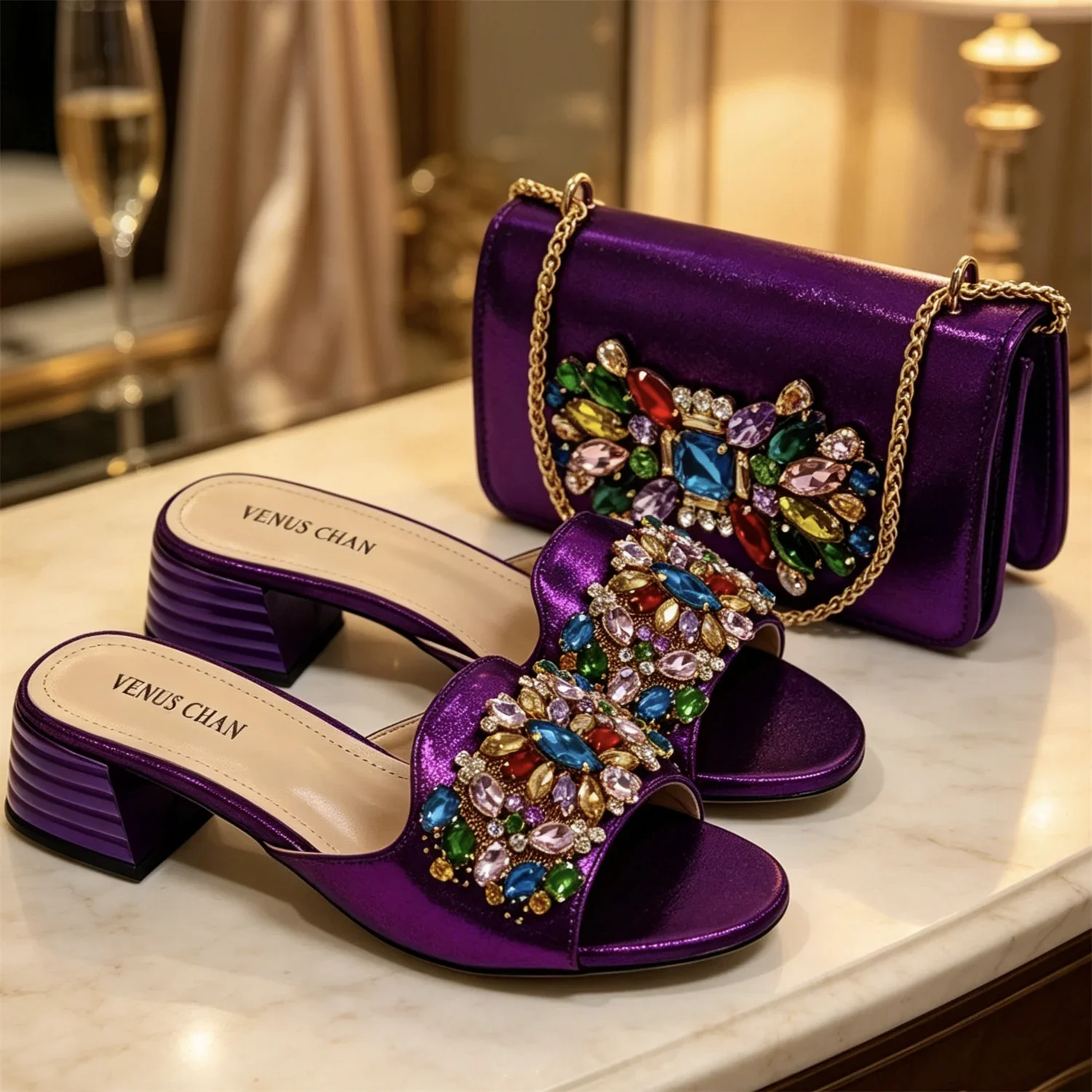 Italian Fashion Banquet Shoes and Bags African Women's Hand Bags with Rhinestone Decoration and Women's High Heels