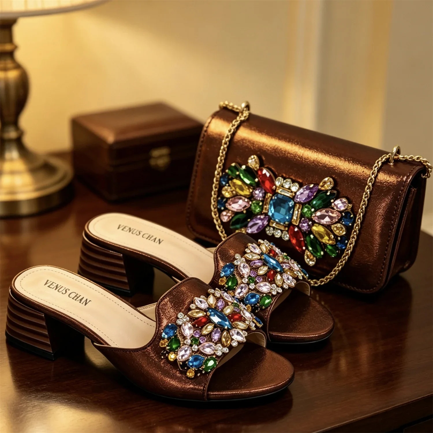 Italian Fashion Banquet Shoes and Bags African Women's Hand Bags with Rhinestone Decoration and Women's High Heels