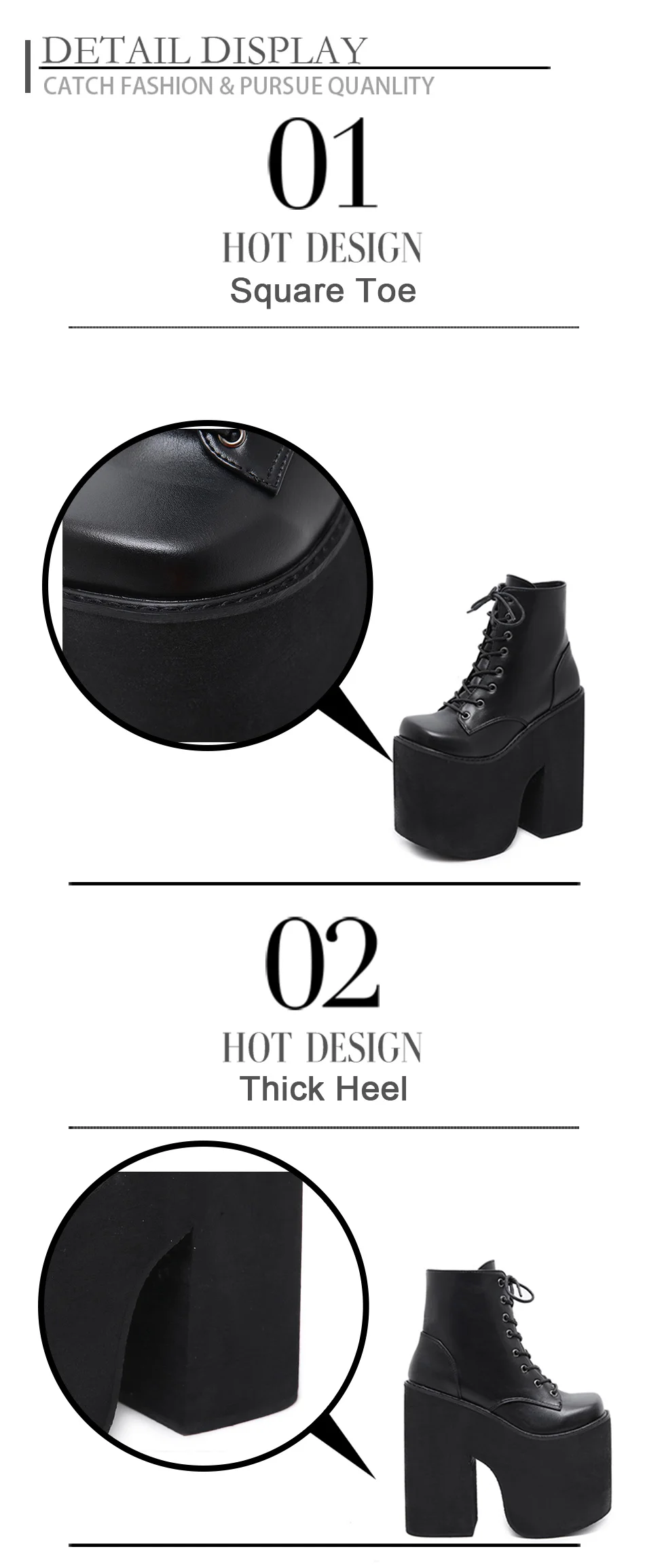 Gdgydh Chunky Heel Motorcycle Boots Women Platform Ankle Boots Lace Up Punk Cosplay Thick Sole Goth Girls Shoes Big Size 43