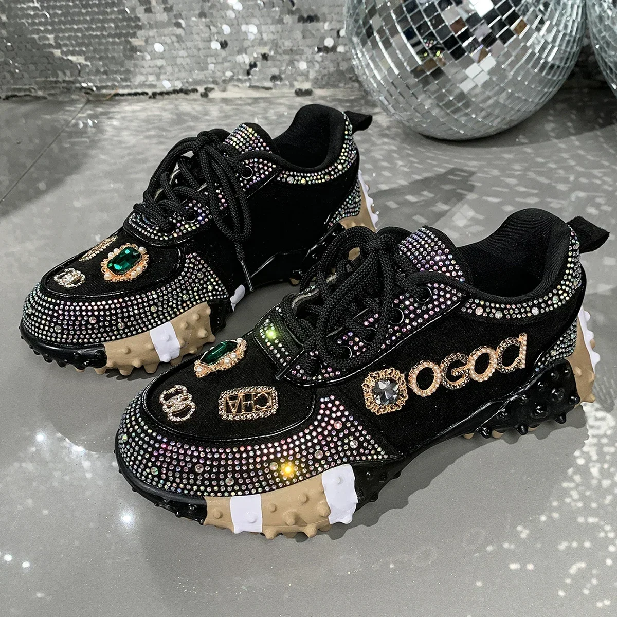 Women's Luxury Shoes Full Diamond Lace Up Women Designer Sneakers Shiny Water Diamond Designer Platform Shoes Plataforma Mujer