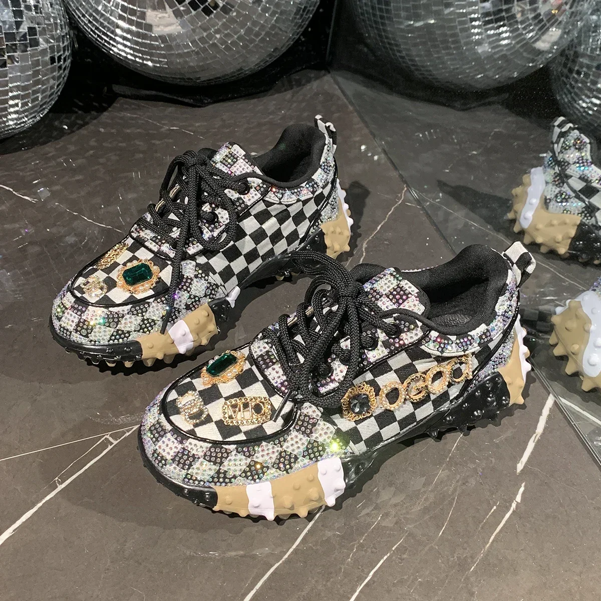 Women's Luxury Shoes Full Diamond Lace Up Women Designer Sneakers Shiny Water Diamond Designer Platform Shoes Plataforma Mujer