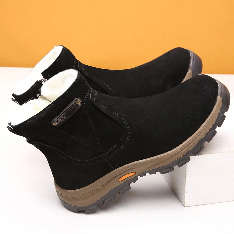 Men's sheepskin and wool integrated snow boots, real leather and fur, winter thick and warm boots slip resistance for Men's 