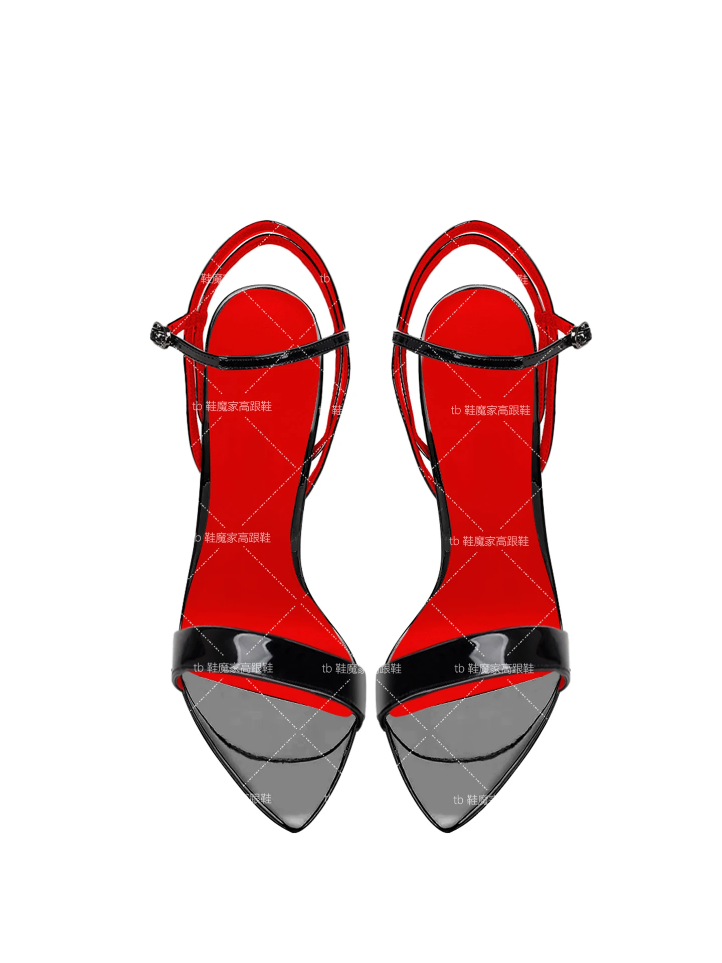 New 12cm Pointed Lace Up High-Heeled Shoes for Women, Black, Sexy, Straight Buckle Fashion, Plus Size Sandals