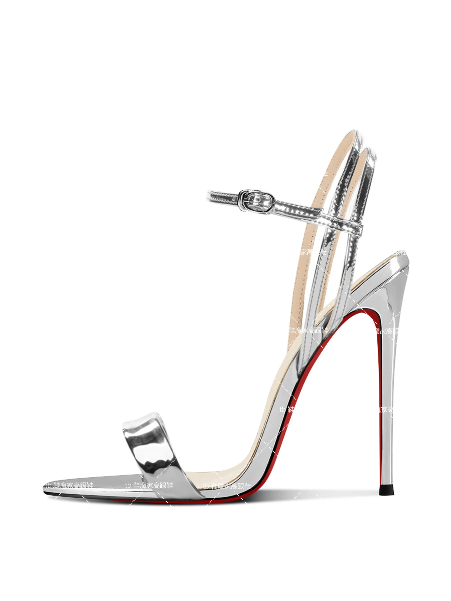 New 12cm Pointed Lace Up High-Heeled Shoes for Women, Black, Sexy, Straight Buckle Fashion, Plus Size Sandals