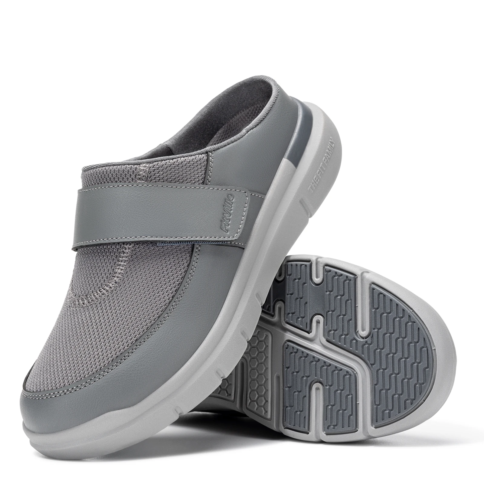 Fittington Wide Diabetic Slippers For Men Indoors Walking Diabetic Men's Shoes Slip-On Mules Clogs For Swollen Feet Adjustable