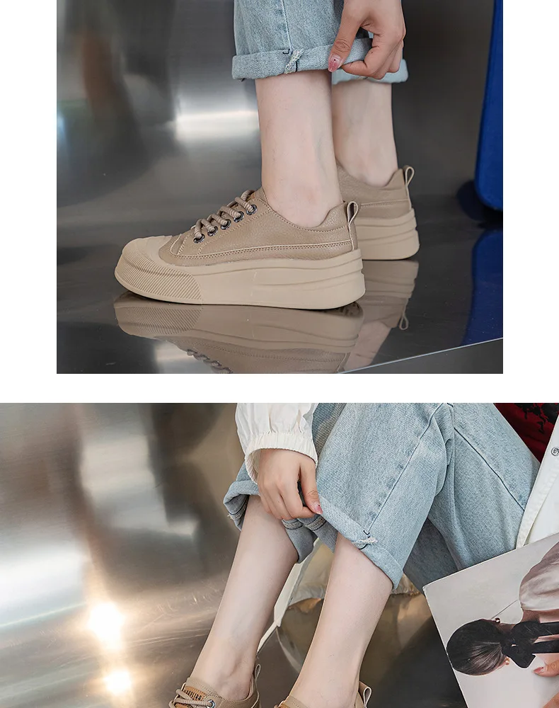 ZXRYXGS 2025 Cross Straps Genuine Leather Women's Vulcanized Shoes Women Sneakers Platform Shoes Increase Sneakers Large Size
