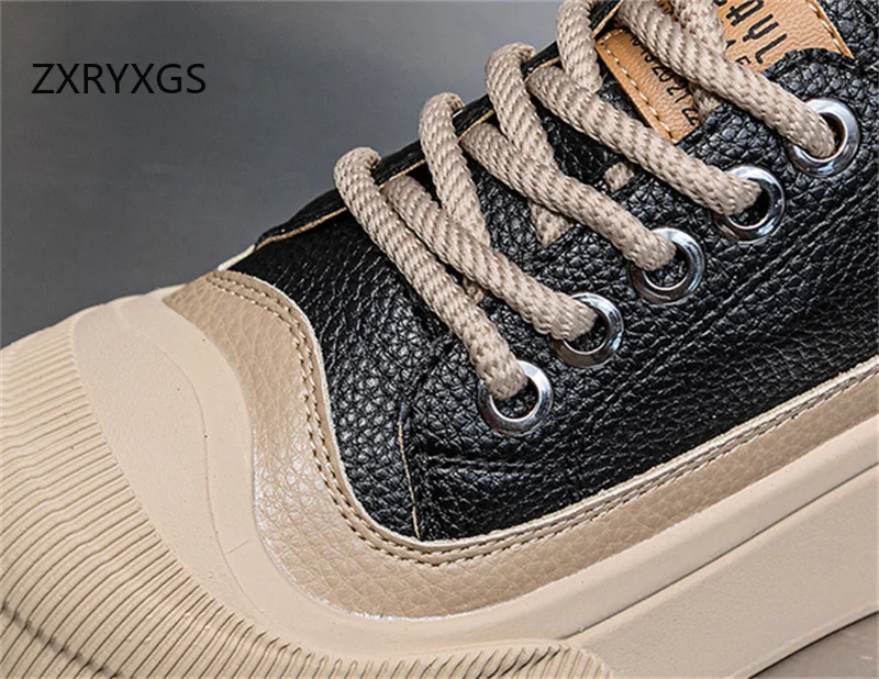 ZXRYXGS 2025 Cross Straps Genuine Leather Women's Vulcanized Shoes Women Sneakers Platform Shoes Increase Sneakers Large Size