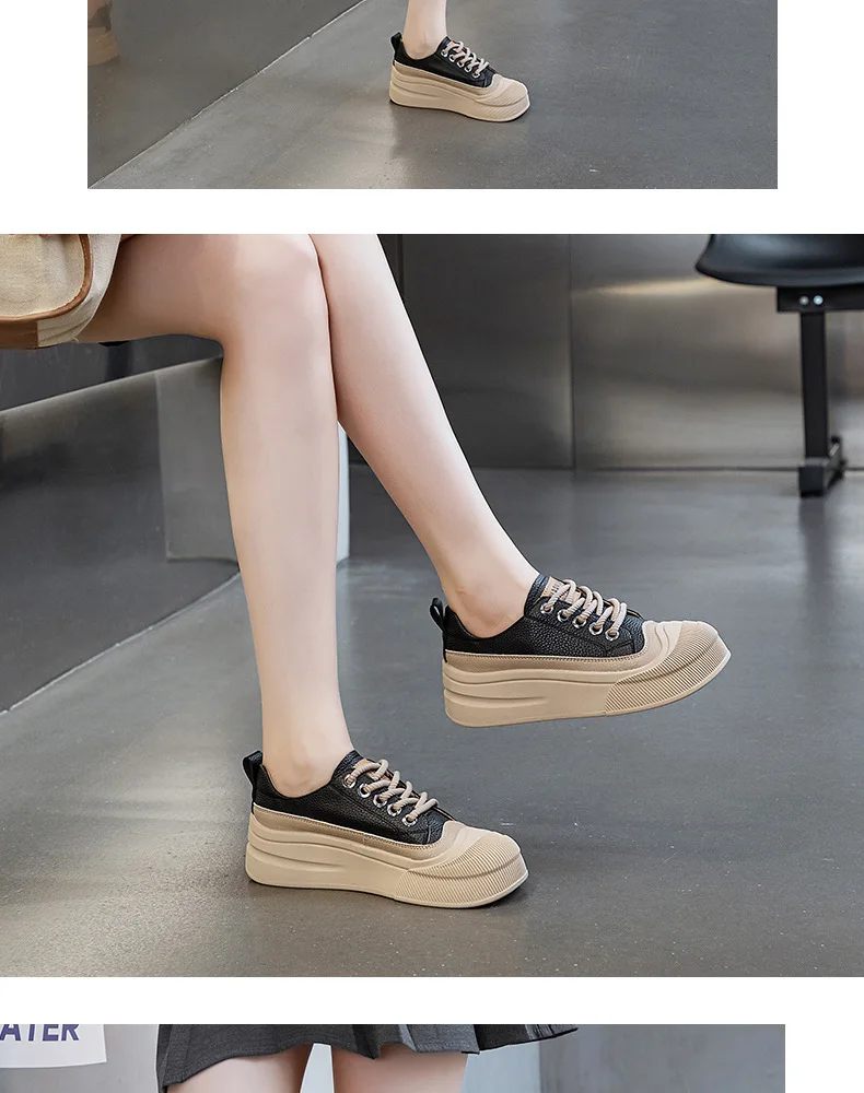 ZXRYXGS 2025 Cross Straps Genuine Leather Women's Vulcanized Shoes Women Sneakers Platform Shoes Increase Sneakers Large Size