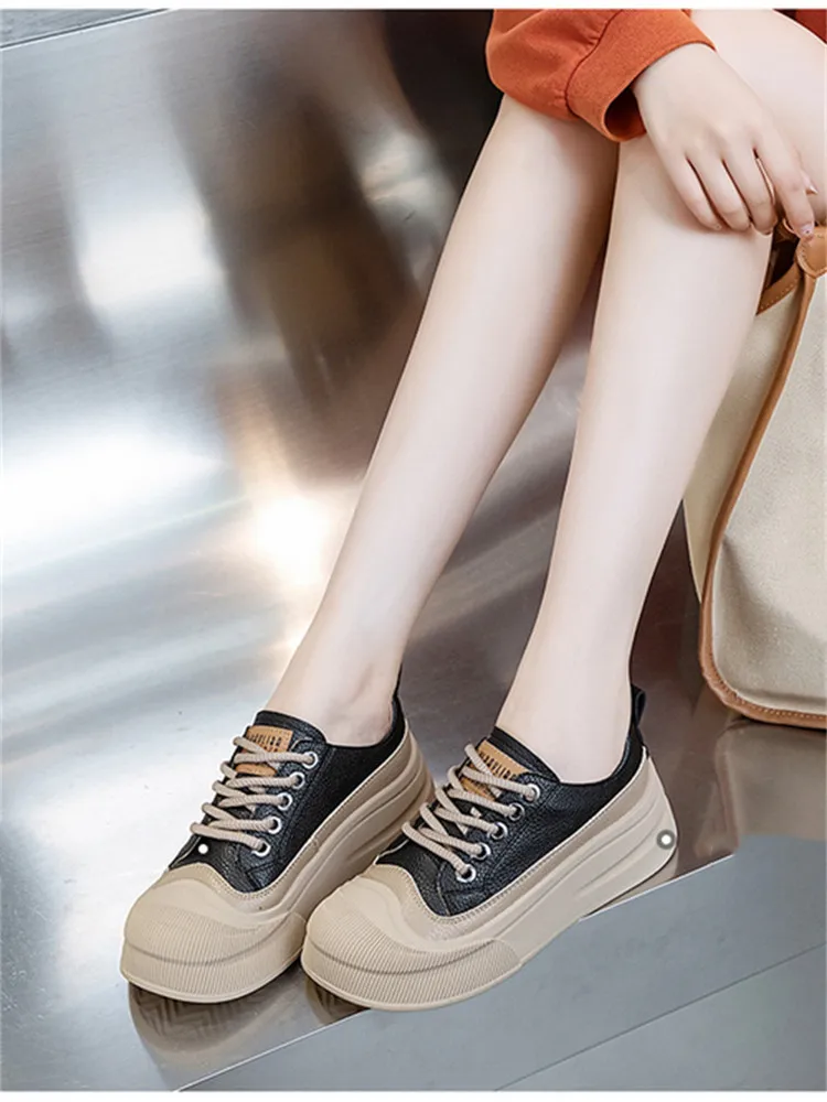 ZXRYXGS 2025 Cross Straps Genuine Leather Women's Vulcanized Shoes Women Sneakers Platform Shoes Increase Sneakers Large Size