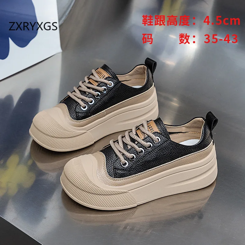 ZXRYXGS 2025 Cross Straps Genuine Leather Women's Vulcanized Shoes Women Sneakers Platform Shoes Increase Sneakers Large Size