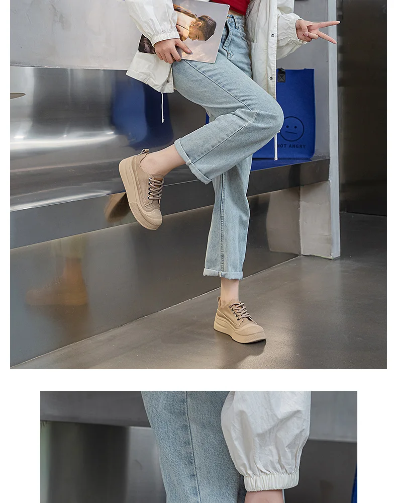 ZXRYXGS 2025 Cross Straps Genuine Leather Women's Vulcanized Shoes Women Sneakers Platform Shoes Increase Sneakers Large Size