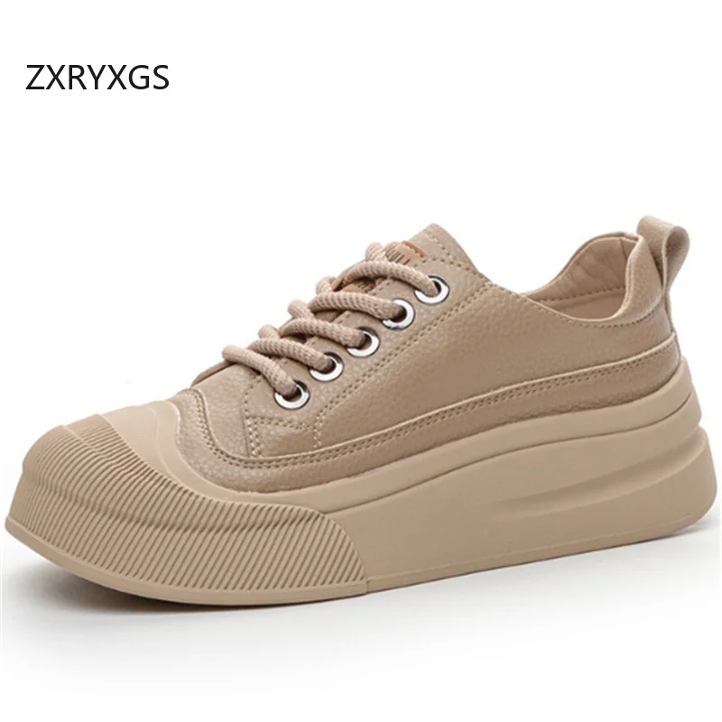 ZXRYXGS 2025 Cross Straps Genuine Leather Women's Vulcanized Shoes Women Sneakers Platform Shoes Increase Sneakers Large Size