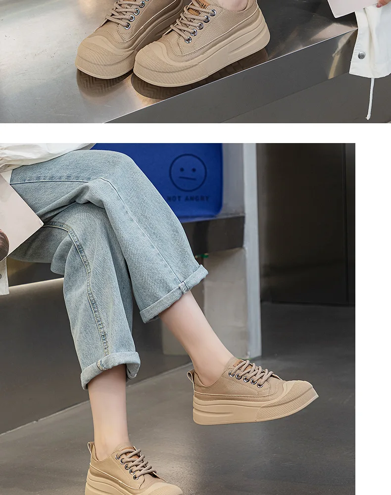 ZXRYXGS 2025 Cross Straps Genuine Leather Women's Vulcanized Shoes Women Sneakers Platform Shoes Increase Sneakers Large Size