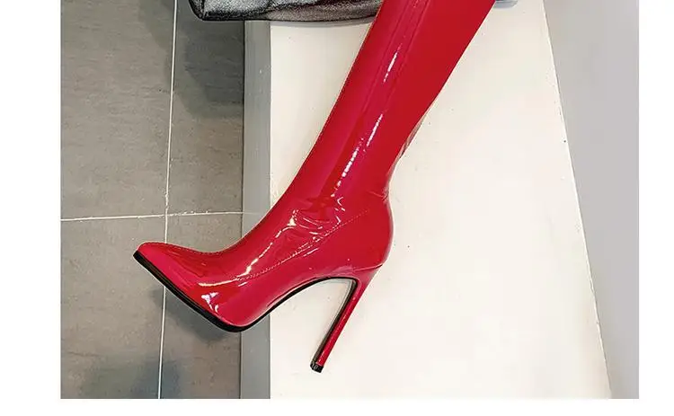 Sgesvier Over Knee Boots Women's Shiny Patent Leather Sexy Thigh Boots High Heels Jazz Dance Pointed Toe Thin Heels