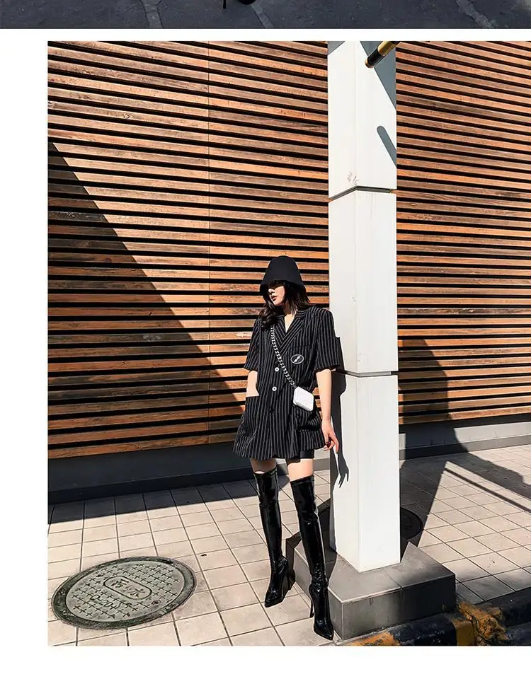 Sgesvier Over Knee Boots Women's Shiny Patent Leather Sexy Thigh Boots High Heels Jazz Dance Pointed Toe Thin Heels