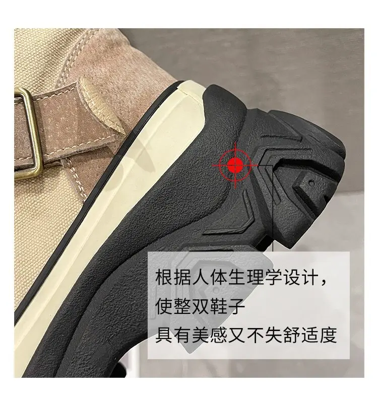 Rock Shoes Woman Luxury Designer Flat Heel Boots-Women Round Toe Fashion 2024 Ladies Autumn Med Ankle Slip-On Cotton Fabric