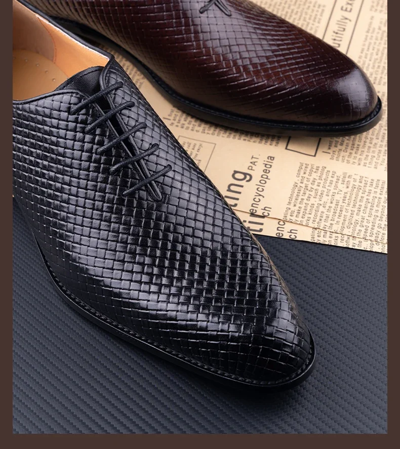 Men's Italian Oxford Pointed Toe Grid Pattern Dress Shoes Luxury Wedding | Chaussures Homme de Luxe | 명품신발 | Sapatos Masculinos