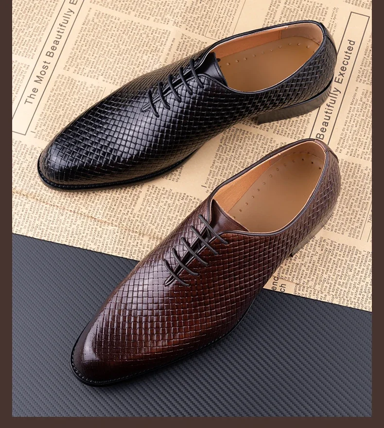 Men's Italian Oxford Pointed Toe Grid Pattern Dress Shoes Luxury Wedding | Chaussures Homme de Luxe | 명품신발 | Sapatos Masculinos