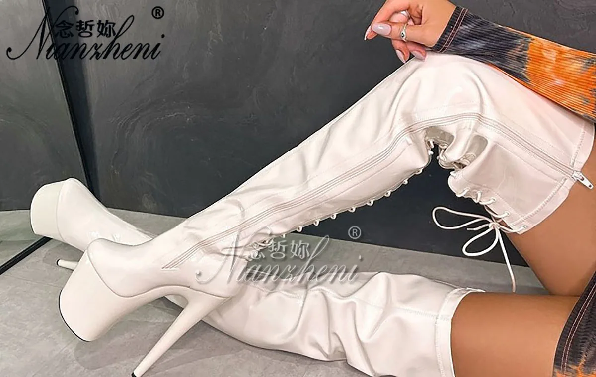 8Inch High Heels Lace Up Pole Dance Exotic Dancer Sexy gladiator Gothic 20cm Stiletto Heels Lace Up Over The Knee Boots Platform