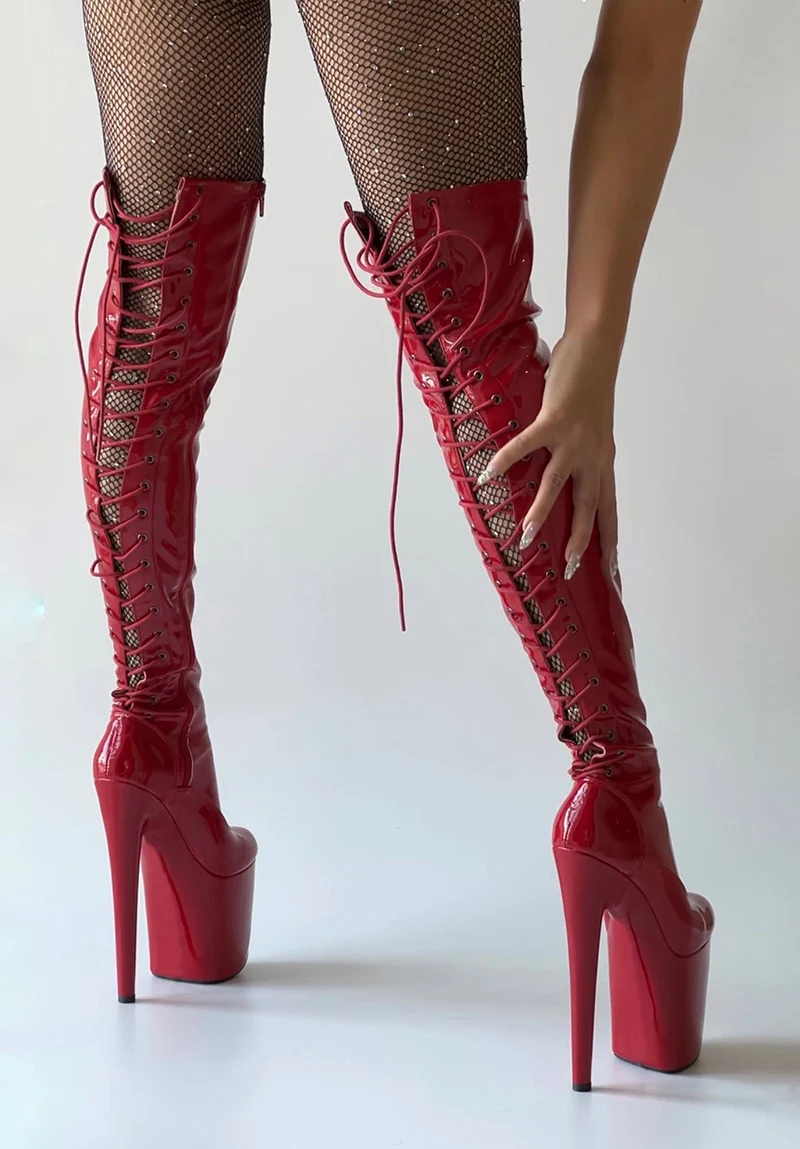 8Inch High Heels Lace Up Pole Dance Exotic Dancer Sexy gladiator Gothic 20cm Stiletto Heels Lace Up Over The Knee Boots Platform