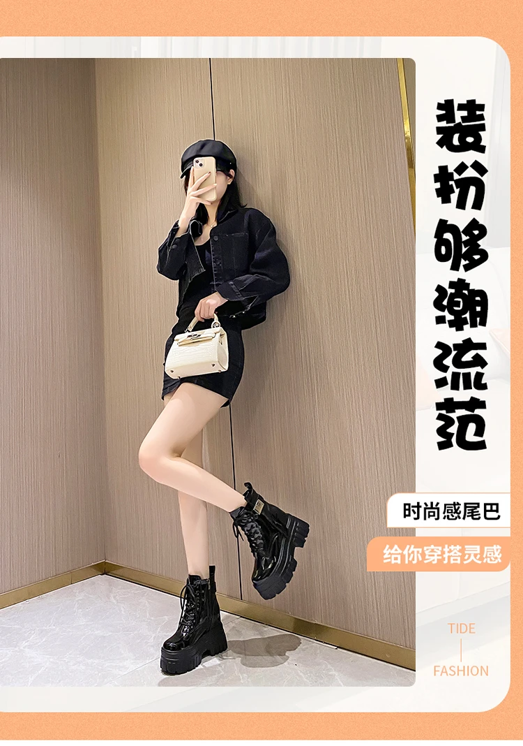 Women's High Platform Motorcycles Boots Winter 10CM Wedge Heels Warm Ankle Boots Chunky Sneakers New Autumn Leather Shoes Woman