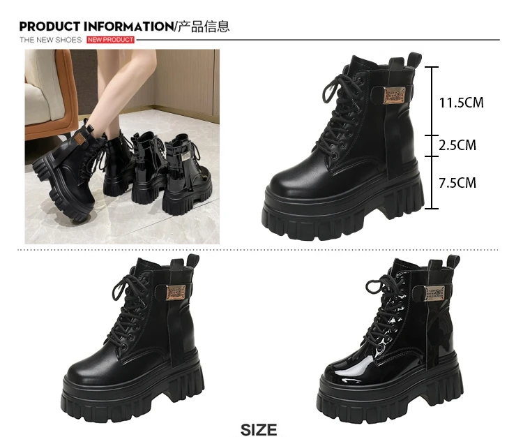 Women's High Platform Motorcycles Boots Winter 10CM Wedge Heels Warm Ankle Boots Chunky Sneakers New Autumn Leather Shoes Woman