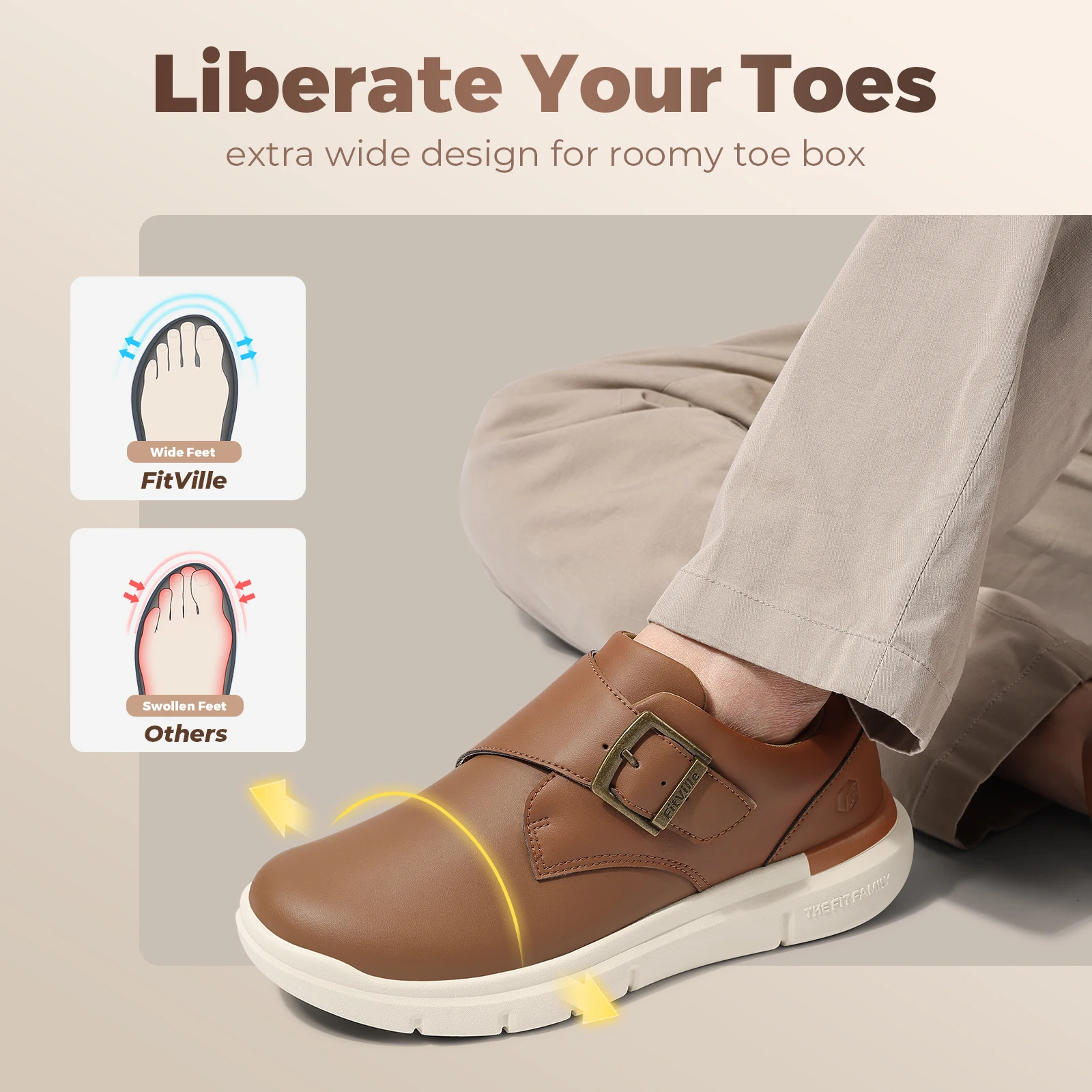 FitVille Men's Leather Shoes Wide Shoes for Swollen Feet Men's Diabetic Walking Shoes for Outdoor Business Walking Shoe