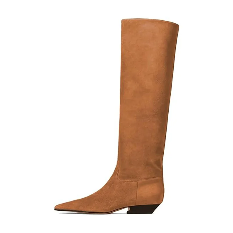 Arden Furtado Women's Patent Leather Slip-On Knee High Boots Square-Head Large Size Middle Heel Autumn Crocodile Grain Knight Bo
