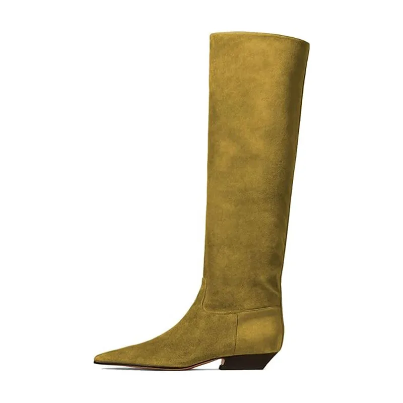 Arden Furtado Women's Patent Leather Slip-On Knee High Boots Square-Head Large Size Middle Heel Autumn Crocodile Grain Knight Bo