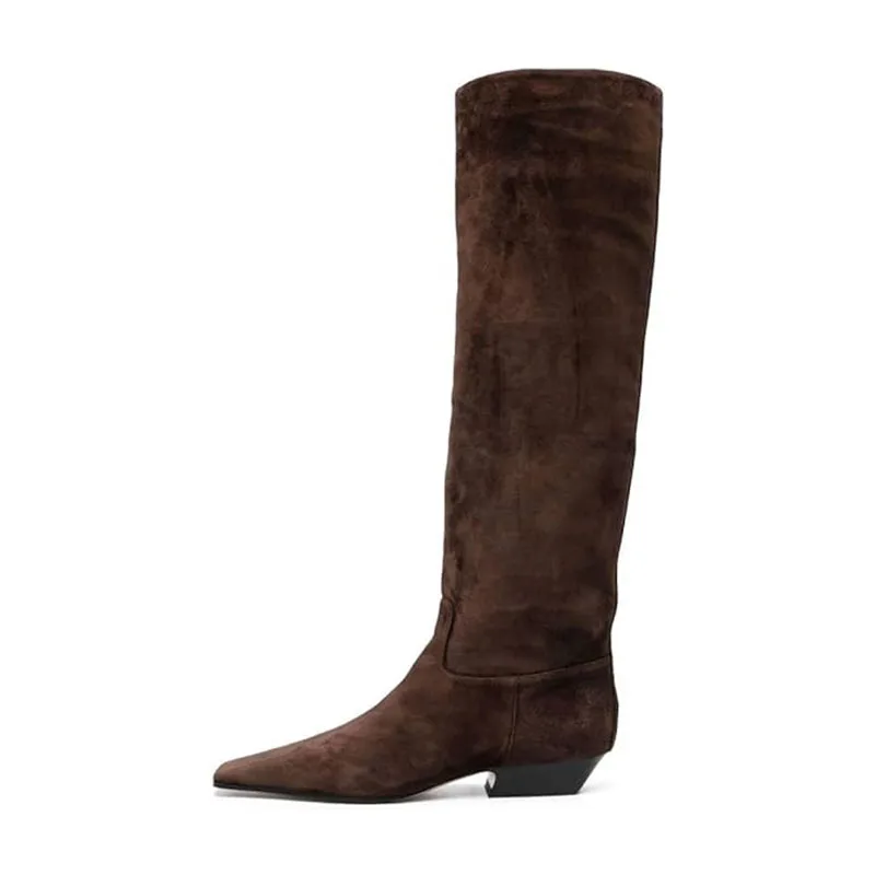 Arden Furtado Women's Patent Leather Slip-On Knee High Boots Square-Head Large Size Middle Heel Autumn Crocodile Grain Knight Bo