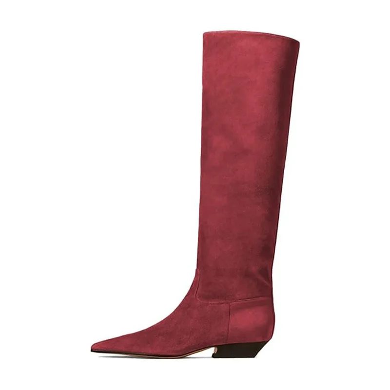 Arden Furtado Women's Patent Leather Slip-On Knee High Boots Square-Head Large Size Middle Heel Autumn Crocodile Grain Knight Bo