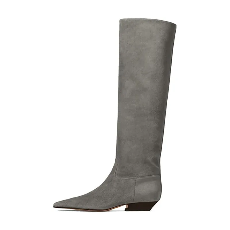 Arden Furtado Women's Patent Leather Slip-On Knee High Boots Square-Head Large Size Middle Heel Autumn Crocodile Grain Knight Bo